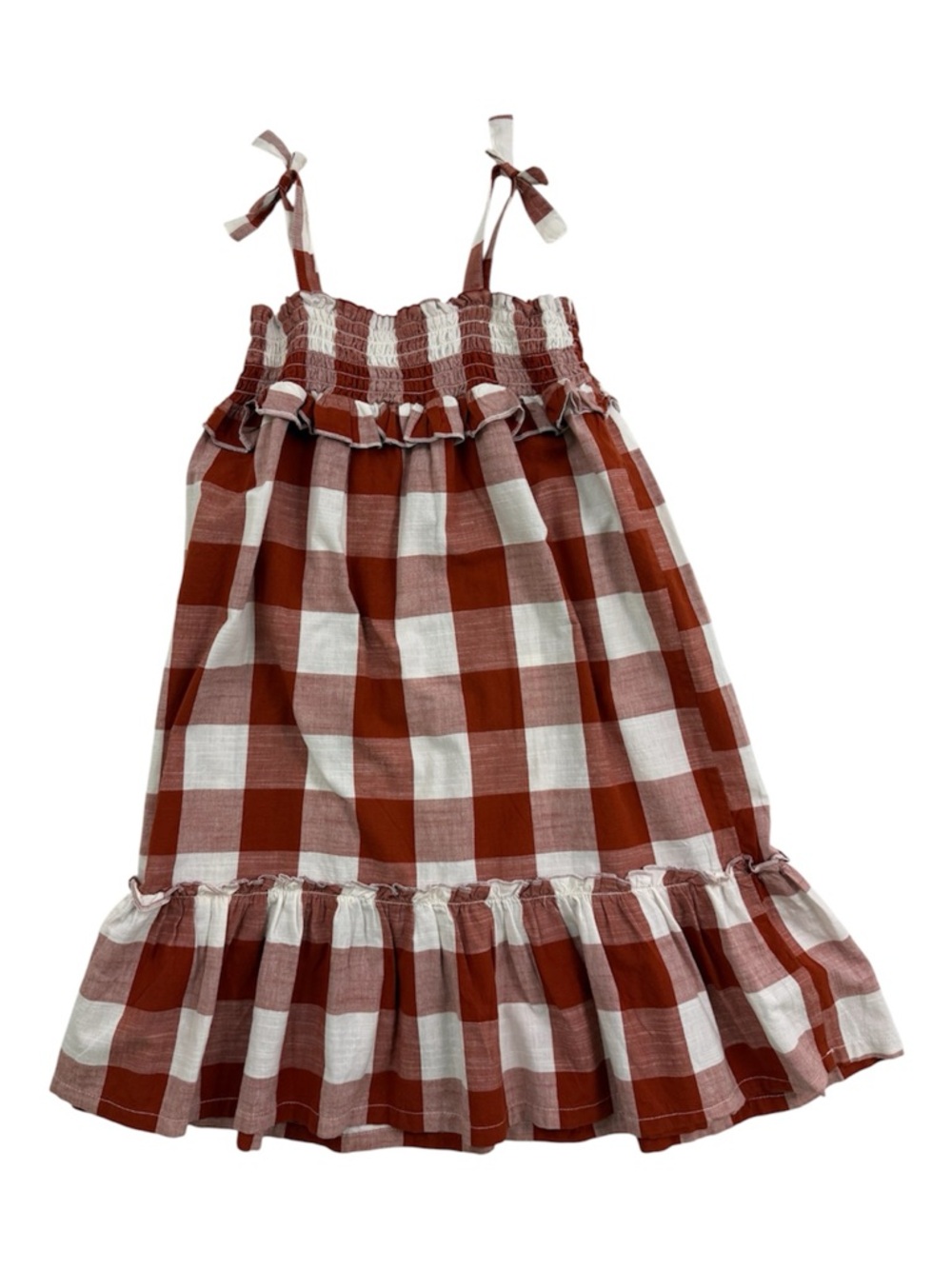 H&M Rust Red and White Gingham Tie-Shoulder Dress